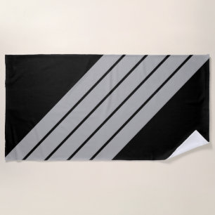 Black Gray Striped 70s 80s Retro Racing Stripes Beach Towel