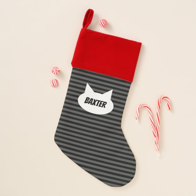 Black & Gray Striped Cat Christmas Stocking (Front)