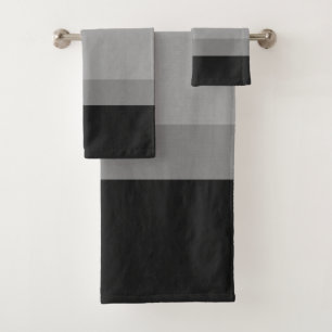 Black, gray striped textured with cross-strokes bath towel set