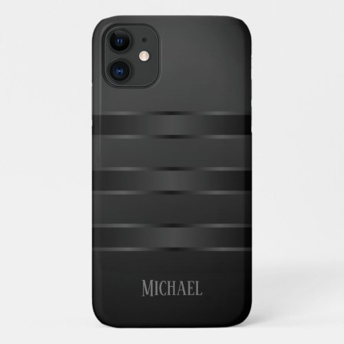 Black Gray Stripes Pattern Monogram iPhone 11 Case
