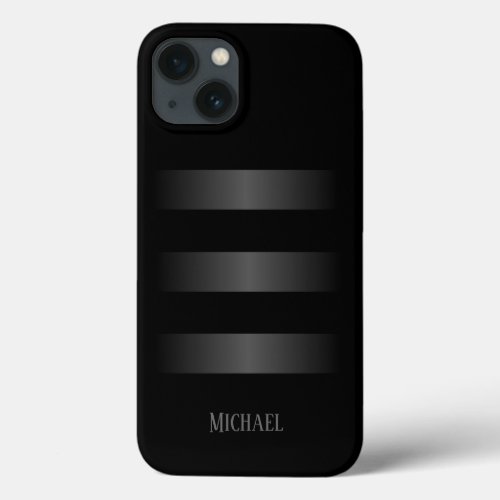 Black Gray Stripes Pattern Monogram iPhone 13 Case