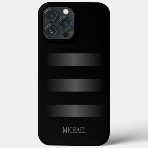 Black Gray Stripes Pattern Monogram iPhone 13 Pro Max Case