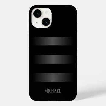 Black Gray Stripes Pattern Monogram Case-mate Iphone 14 Case by NinaBaydur at Zazzle