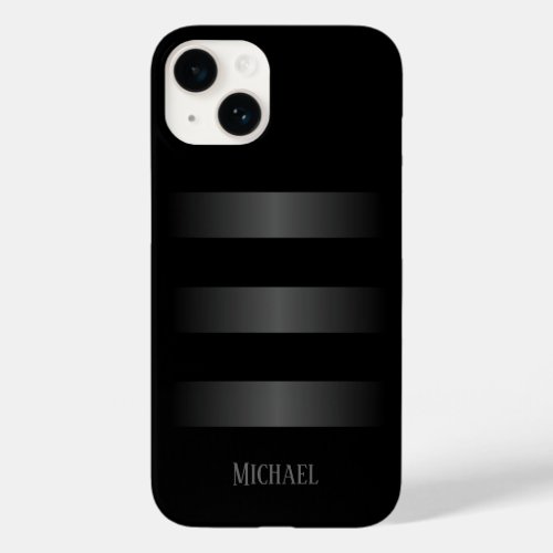 Black Gray Stripes Pattern Monogram Case_Mate iPhone 14 Case