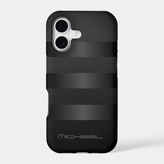 Black Gray Stripes  Pattern Monogram Iphone Case (Back)