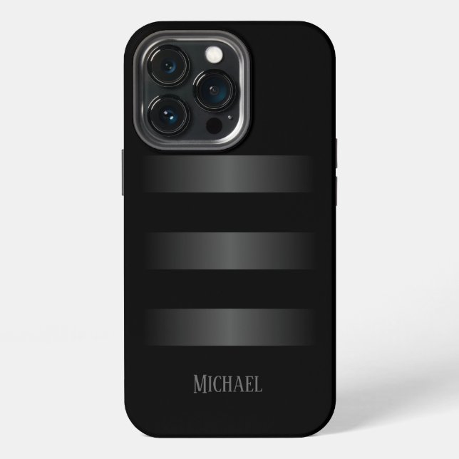 Black Gray Stripes Pattern Monogram  Iphone Case (Back)