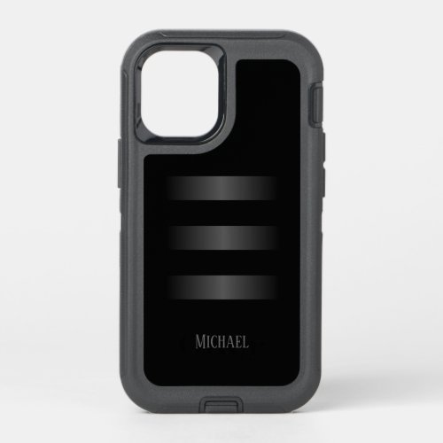 Black Gray Stripes Pattern OtterBox Defender iPhone 12 Mini Case