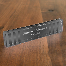 Black Gray Stripes Professional Desk Nameplate