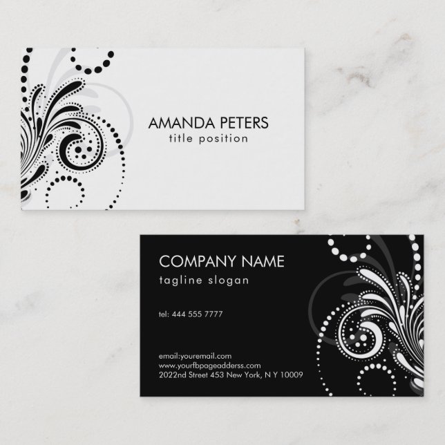 Black Gray Swirls Over White Background Business C Card (Front/Back)