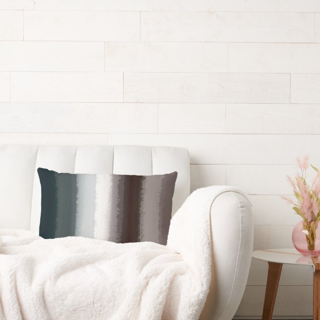 Black Gray Taupe Stripes Lumbar Pillow (Couch)