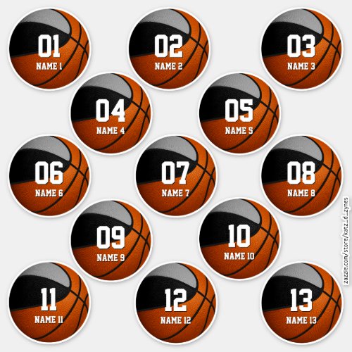 black gray team colors basketball 13 players sticker