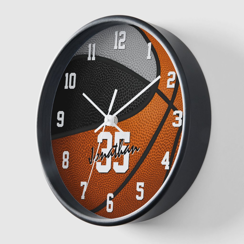 black gray team colors basketball personalized wall clock