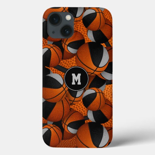 Black gray team colors basketball sports pattern iPhone 13 case
