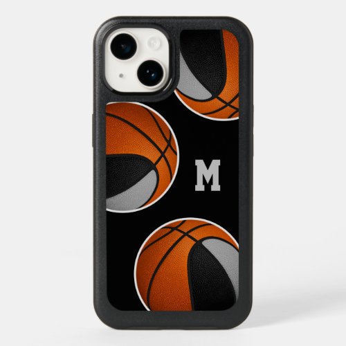 black gray team colors basketballs monogrammed OtterBox iPhone 14 case