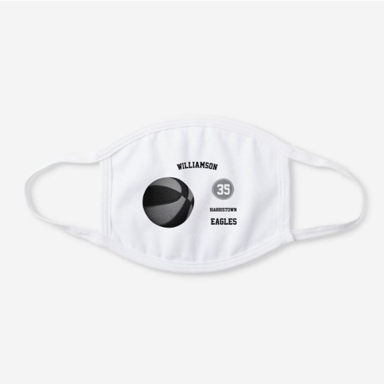 black gray team colors boy girl basketball player white cotton face mask