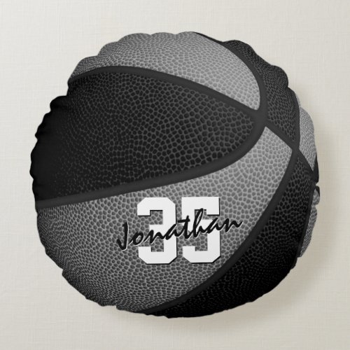 black gray team colors boys girls basketball decor round pillow