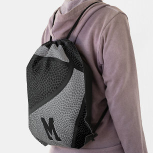 black gray team colors boys girls basketball drawstring bag
