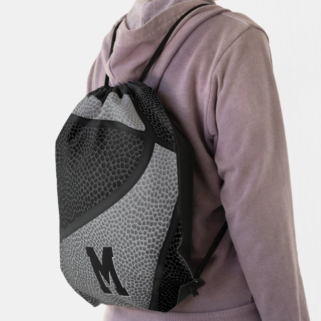 black gray team colors boys girls basketball drawstring bag (Insitu)