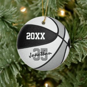black gray team colors boys girls name basketball ceramic ornament