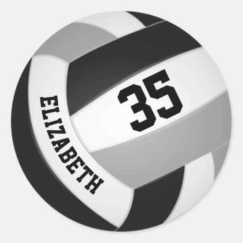 black gray team colors boys girls volleyball classic round sticker