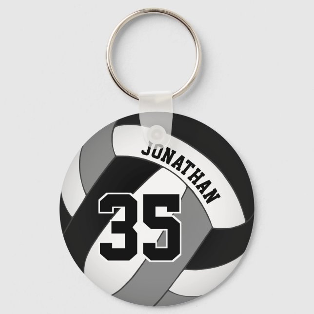 black gray team colors boys volleyball custom keychain (Front)