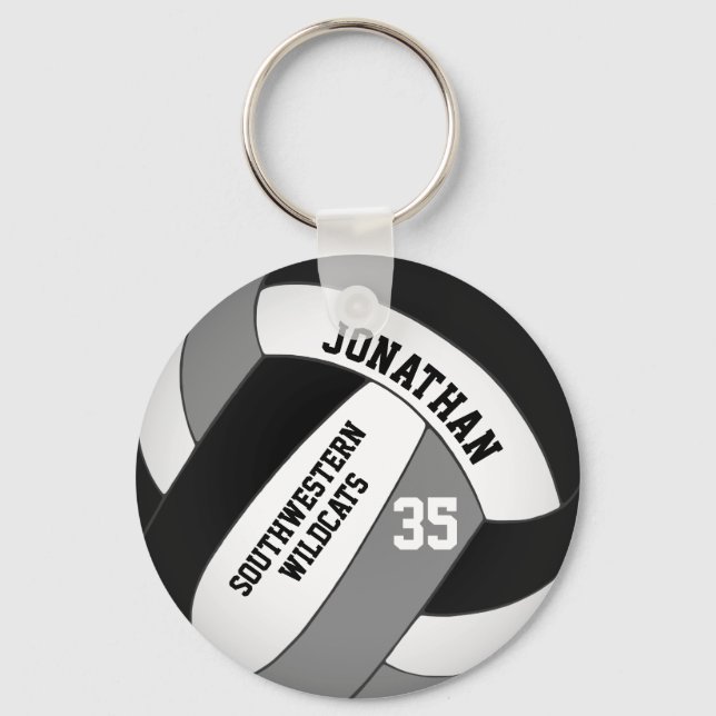 black gray team colors boys' volleyball keychain (Front)