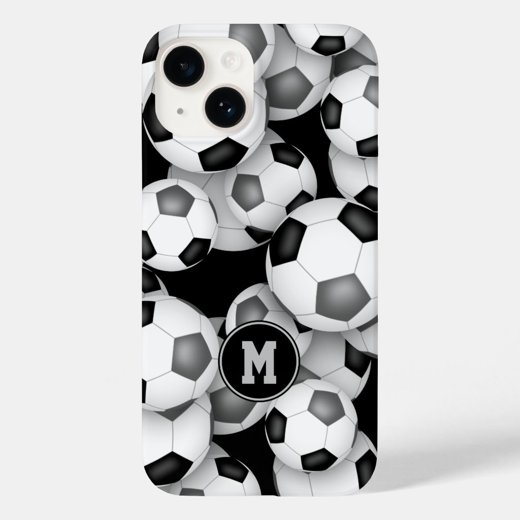 Black gray team colors fun soccer balls pattern iPhone case