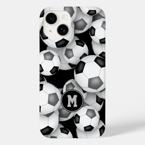 Black gray team colors fun soccer balls pattern Case_Mate iPhone 14 case