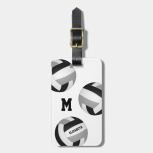 black gray team colors girls boys volleyball luggage tag