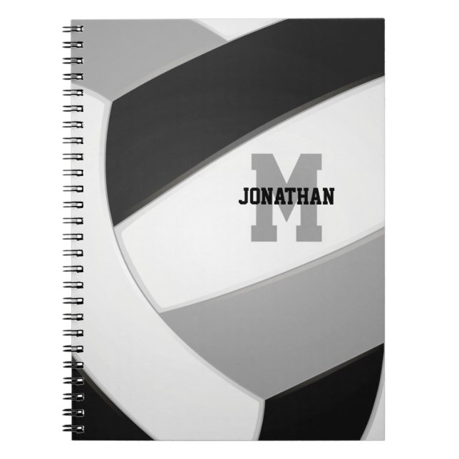 black gray team colors girls boys volleyball notebook (Front)