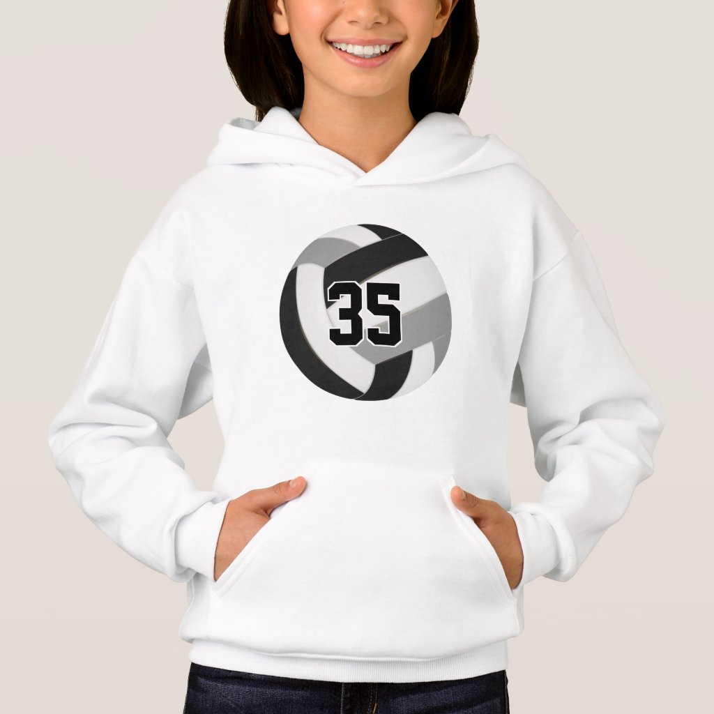 black gray team colors jersey number volleyball hoodie