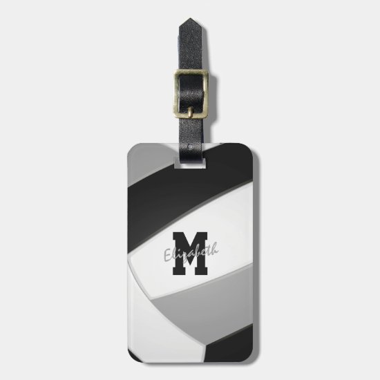 black gray team colors monogrammed volleyball luggage tag