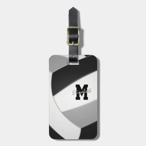 black gray team colors monogrammed volleyball luggage tag