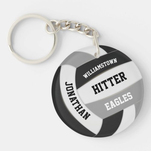 black gray team colors personalized volleyball keychain