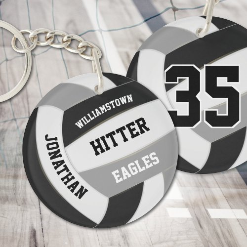 black gray team colors personalized volleyball keychain