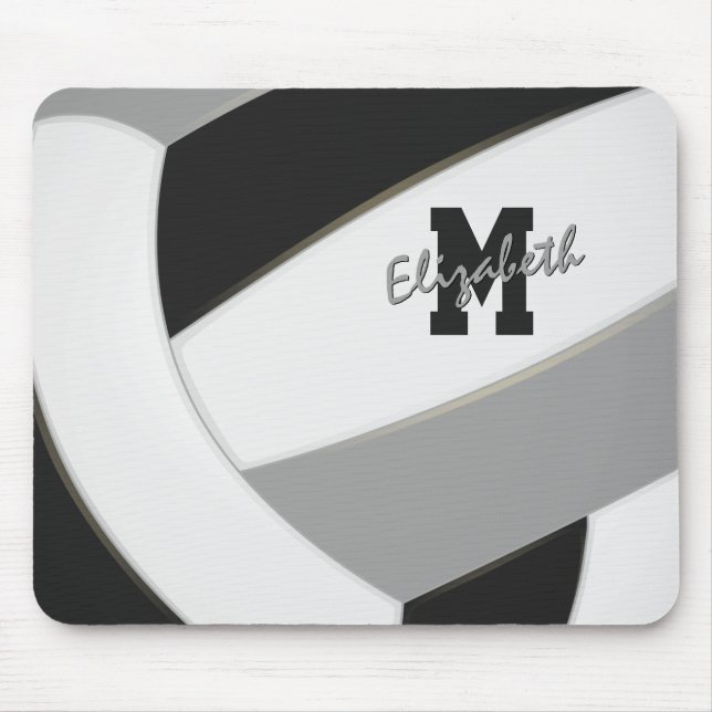 black gray team colors personalized volleyball mouse pad (Front)