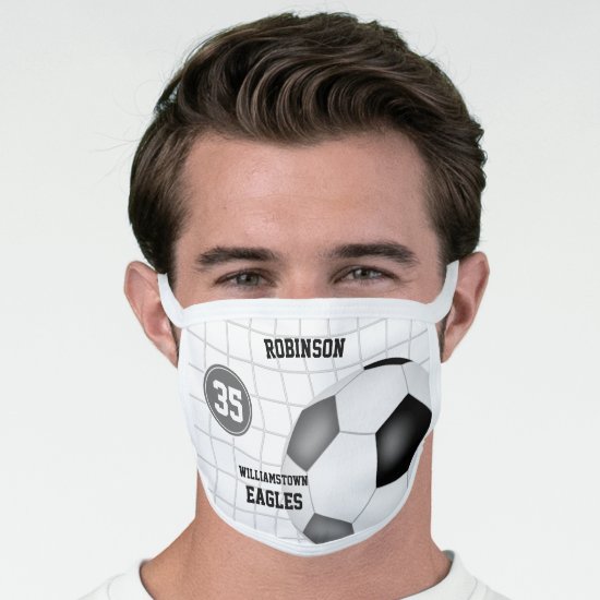 black gray team colors player name his hers soccer face mask