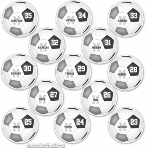 black gray team colors soccer balls for 13 players sticker