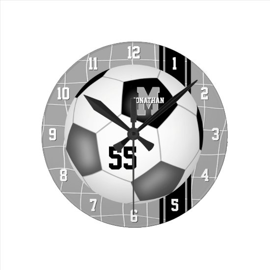 black gray team colors varsity stripes soccer round clock