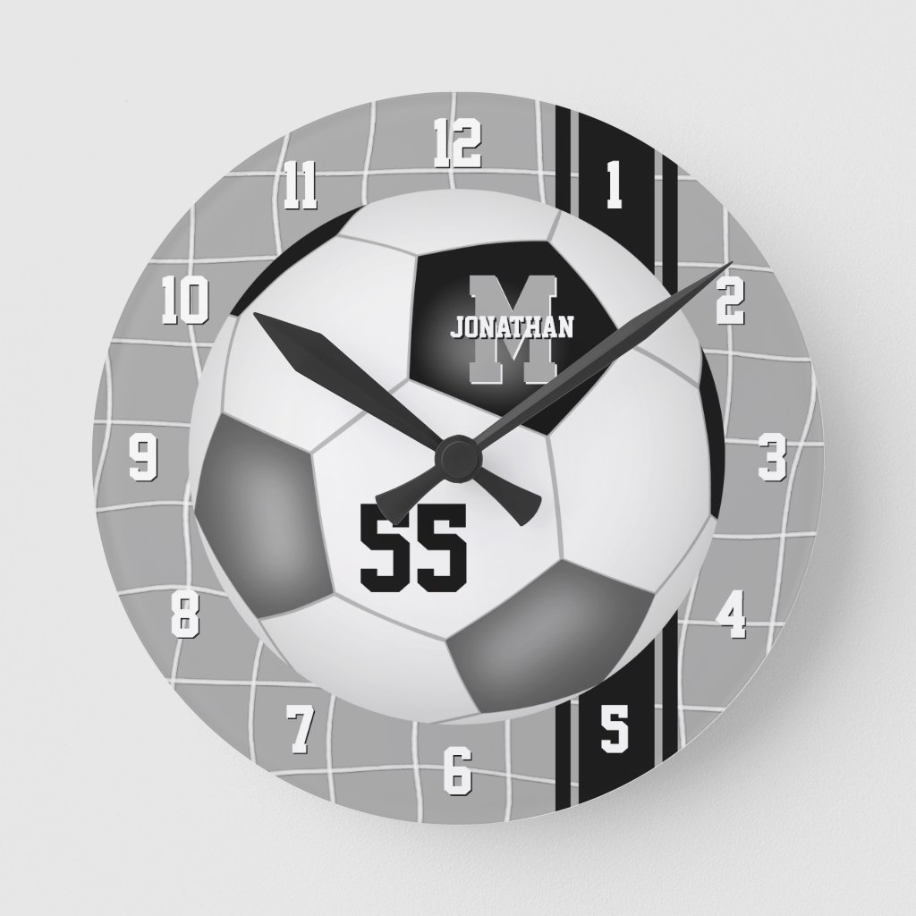 black gray team colors varsity stripes soccer round clock