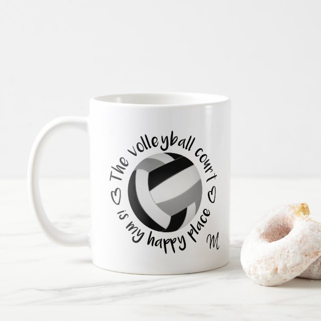 black gray team colors volleyball happy place coffee mug (With Donut)