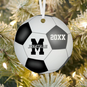black gray team spirit boys girls keepsake soccer metal ornament