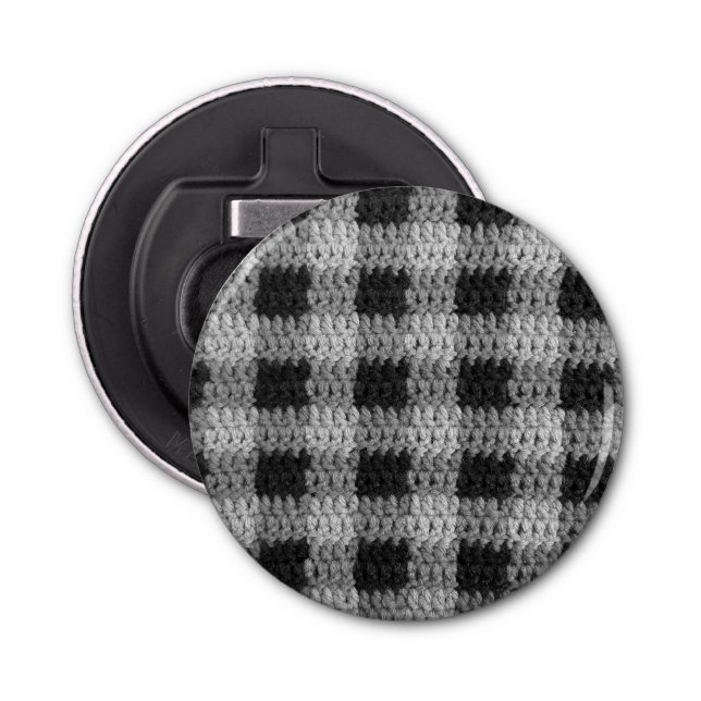 Black Gray Texture Plaid Unique Crochet Print Bottle Opener (Front)