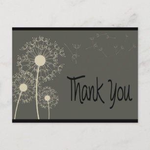 Black & Gray Thank You Dandelion Floral  Post Card