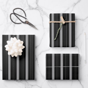 Black & Gray Thick and Thin Stripes Wrapping Paper Sheets