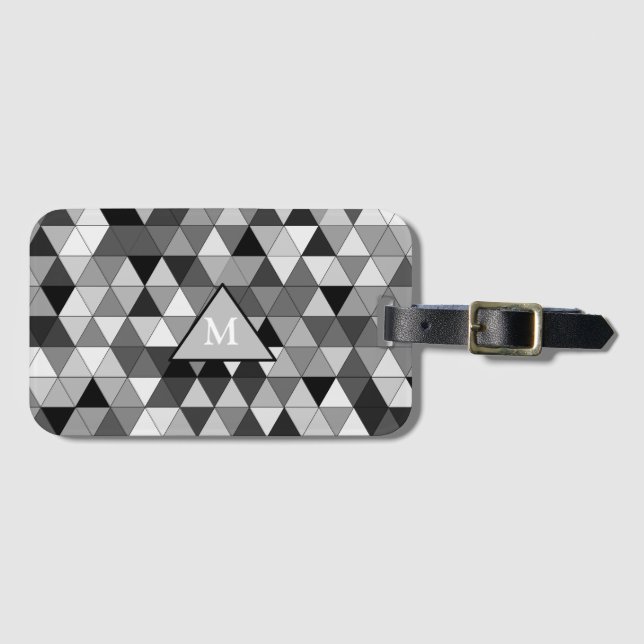 Black & Gray Triangle Monogrammed Luggage Travel Luggage Tag (Front Horizontal)