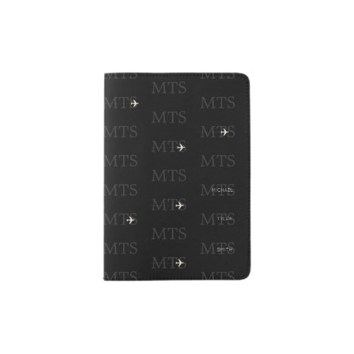 blackgray typography pattern of initials travel passport holder