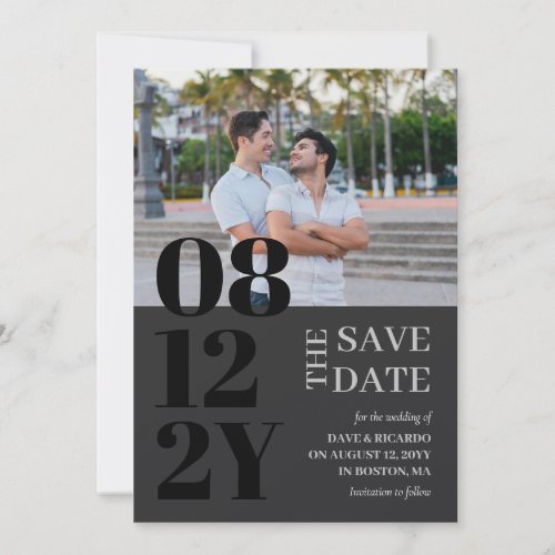 Black Gray Typography Wedding Photo Save the Date