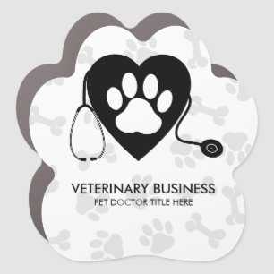 Black Gray Veterinarian Paw Heart Stethescope Pet Car Magnet