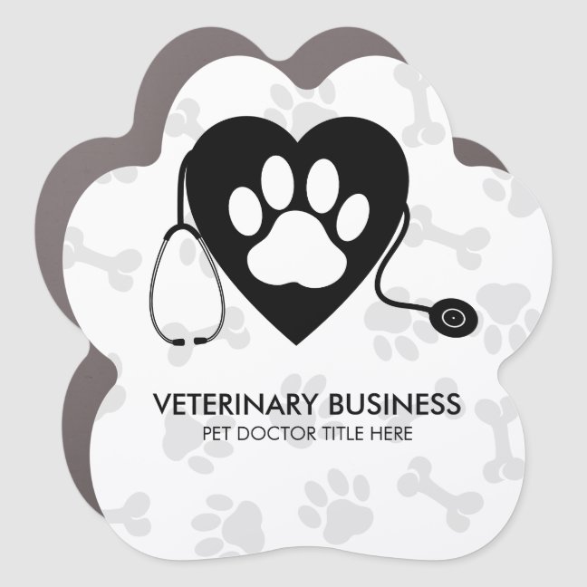 Black Gray Veterinarian Paw Heart Stethescope Pet Car Magnet